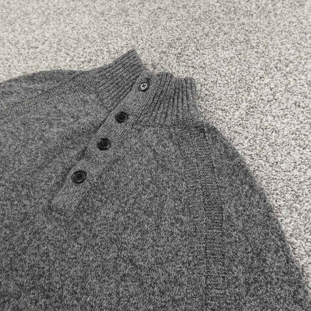 Banana Republic Sweater Mens M Gray Ragg Merino Wool Mock Neck Henley Pullover
